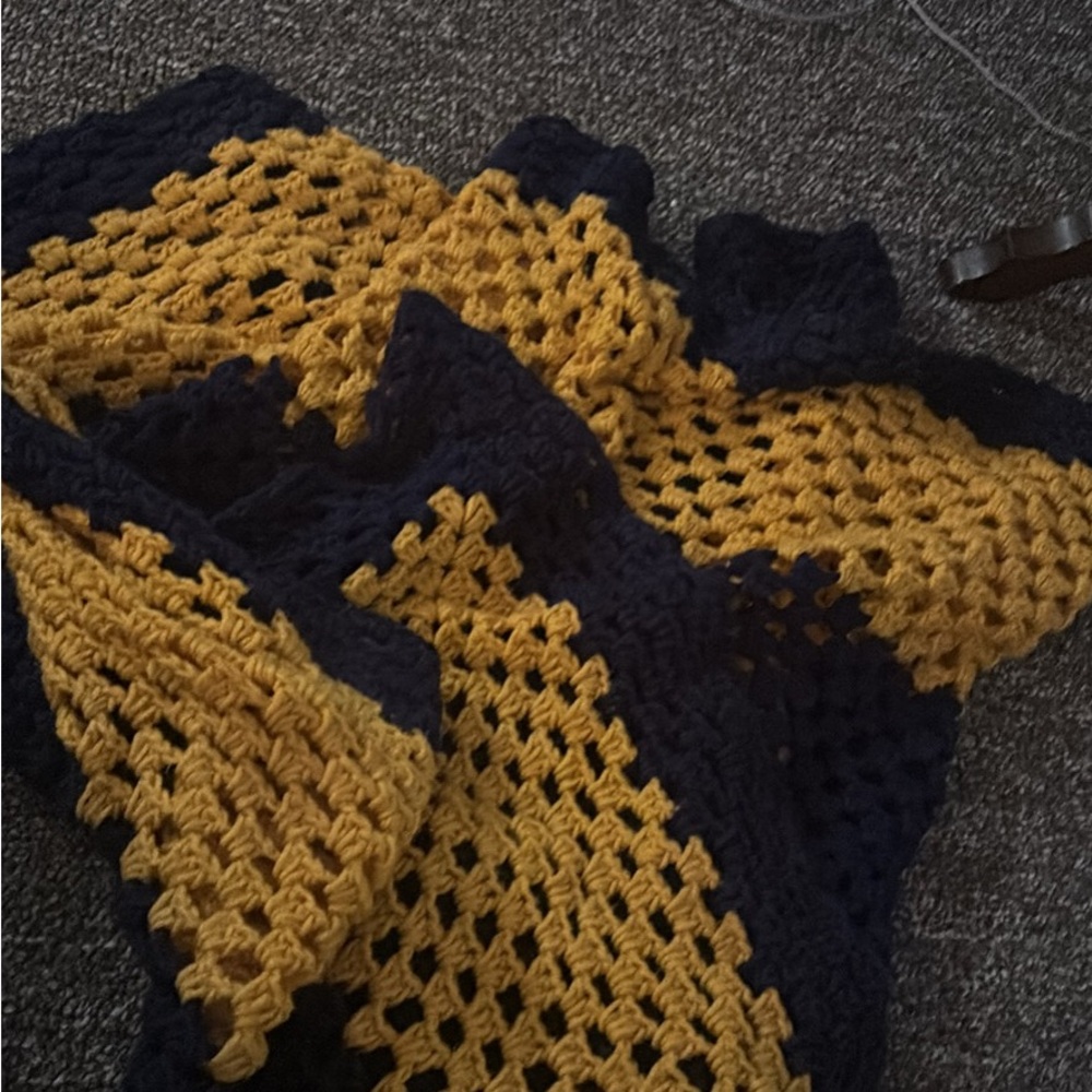 Handmade Crochet Blanket - Navy and Mustard